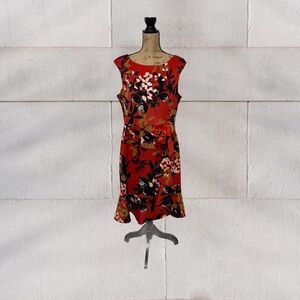 Glamour Red Sheath Midi Dress Scoop Neck Cocktail